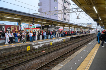 Waiting for the train at Shiroko Station